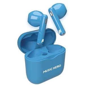 Music Hero Draadloze hoofdtelefoon, Neon Coloration, True Wireless Stereo (TWS), 180 mAh oplaadbox, touch-bediening, geïntegreerde microfoon, semi-in ear, blauw