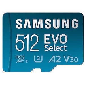 Samsung EVO Select (2021) microSD-geheugenkaart, 512GB micro SD XC UHS-I U3 130MB/s Full HD & 4K UHD SD Kaart Geheugenkaart met Adapter, MB-ME512KA/EU