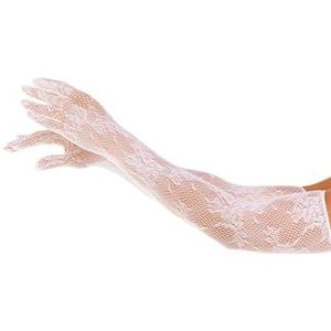 Leg Avenue Women’s Seamless Floral Lace Opera Length Gloves, White, White, One size
