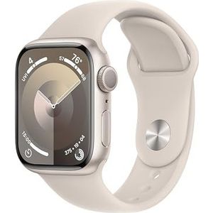 Apple Watch Series 9 (GPS 41 mm) Smartwatch - Kast van sterrenlicht aluminium - Sterrenlicht sportbandje S/M. Conditie bijhouden, Saturatie-app en Ecg-app, Always-on Retina-display, waterbestendig