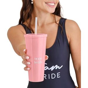 Ginger Ray Team Bride' Pink Drinks Cup met deksel en herbruikbaar rietje 700ml