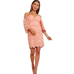Chi Chi London Bardot Premium kanten mini-jurk voor dames in oranje voor speciale gelegenheden, Oranje, 42