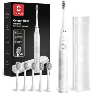 Oclean Sonic Electric Toothbrush TravelGo FlowSet, 180 Days Battery Life, 76000 VPM Motor, 5 Modes, Waterproof, USB C Rechargeable, 6 Replacement Heads & Travel Case, Eco-friendly Packaging, White