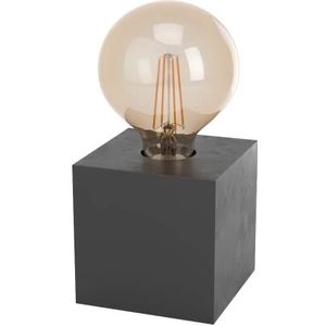 EGLO Tafellamp Prestwick 2, decoratief nachtlampje met houten kubus, nachtlamp van hout in zwart mat, FSC100HB, tafel lamp voor woonkamer en slaapkamer, E27 fitting
