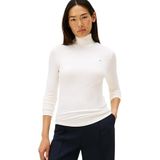 Tommy Hilfiger Dames Slim 5X2 Rib ROLL-NK LS WW0WW39826 L/S T-shirt, wit, RXXS, Wit (Ivoorzijde), XXS