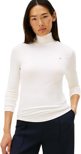 Tommy Hilfiger Dames Slim 5X2 Rib ROLL-NK LS WW0WW39826 L/S T-shirt, wit, RXXS, Wit (Ivoorzijde), XXS