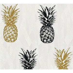 A.S. Création Vliesbehang Club Tropicana behang met ananas 10,05 m x 0,53 m crème zwart wit Made in Germany 359971 35997-1