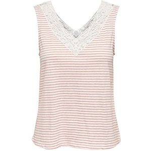 ONLY Dames ONLBENITA S/L V-hals JRS Top, Coral Haze/Stripes: Cloud Dancer, M, Coral Haze/Stripes: cloud Dancer, M