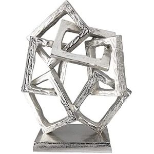 GILDE Decoratieve sculptuur object vierkant - vierkanten van aluminium - kleur: zilver - hoogte 37 cm