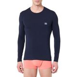 Man's Shiny Logoband Lange Mouw Ronde Hals T-Shirt Blauw M Slim FIT, Blauw, M