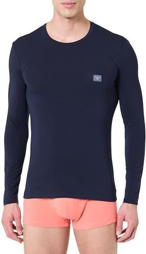 Man's Shiny Logoband Lange Mouw Ronde Hals T-Shirt Blauw M Slim FIT, Blauw, M