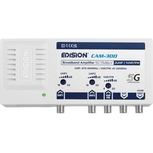 EDISION CAM-300 TV-antenneversterker, breedband, 2UHF, 1VHF/FM, 18-34db verstelbaar, 115dBmV, voor digitaal terrestrisch DVB-T/T2, met 5G LTE filter, UHF 470-694 MHz, VHF/FM 47-230MHz