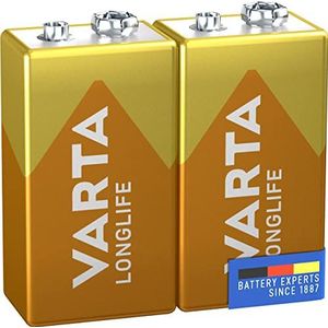 Varta Longlife 9V Block batterij 6LR61 (verpakking met 2 stuks) Alkaline E-Block Batterijenideaal voor brandmelder rookmelder stemapparaat
