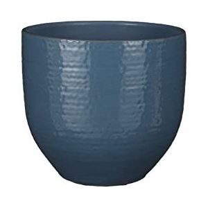 Mica Decorations - Plantenpot/Bloempot - Terracotta - Blauw Glans Flakes Relief- D20/H18 cm