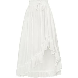 Scarlet Darkness Asymmetrische renaissance-midi-rok met ruches zomerrok met zakken, wit, S