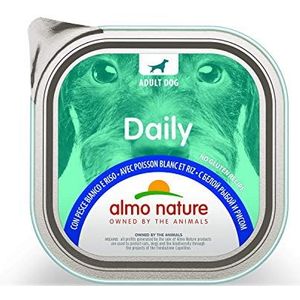 Almo Nature Daily Natvoer voor honden met witte vis en rijst, zonder gluten, verpakking van 9 stuks (9 x 300 g)