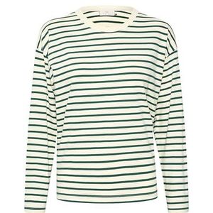 KAFFE Dames T-shirt met lange mouwen Boxy Fit Crew Neck Striped Tee Cotton Jersey Dames, Antiek wit/groen gestreept, XL
