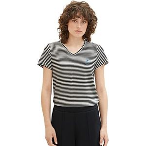 TOM TAILOR Dames T-shirt met borduurwerk, 32152 - Black Thin Stripe, L