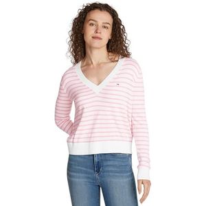Tommy Jeans TJW Essential Vneck Sweater EXT DW0DW18670 Pullover Sweater, roze (balletroze/streep), 4XL, Roze (balletroze/streep), 4XL Grote Maten