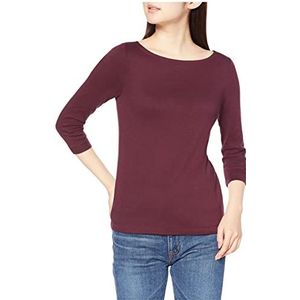 Amazon Essentials Women's T-shirt met driekwartmouwen, stevige boothals en slanke pasvorm, Bordeauxrood, XS
