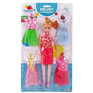 FLYPOP'S - Pop met 4 jurken - Speelgoed voor kinderen - 070027LIN - Willekeurig model - Plastic - Mannequin - Pop - Mannequin - 27 cm x 4 cm - Vanaf 3 jaar.