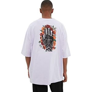 Trendyol Heren Lilac Oversize Fit Ronde kraag Korte mouw Print T-Shirt, Paars, Extra Small