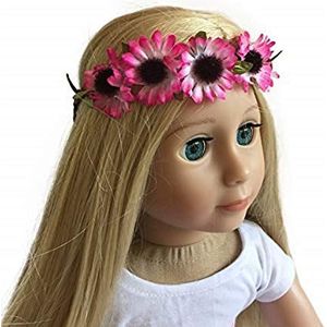 The New York Doll Collection 18 inch / 46 cm Pop Hoofdband - Bloemen Roze Zonnebloem Krans - Haar Accessoires voor 18 inch / 46 cm Poppen