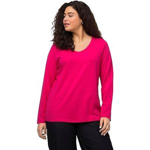 Ulla Popken Dames lange mouwen V-hals shirt lange mouwen, Magentapink., 54/56 Grote maten