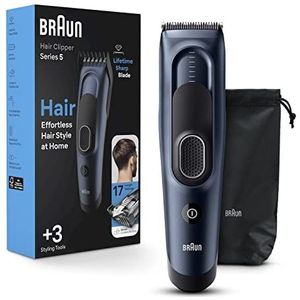 Braun Tondeuse Series 5 5350, tondeuse voor mannen, haarclip van thuis met 17 lengteinstellingen, incl. Memory SafetyLock terugroepinstelling, ultrascherpe messen, 2 kammen, etui, wasbaar