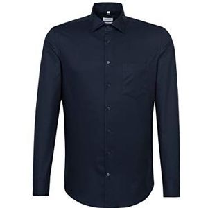 Seidensticker Zakelijk overhemd voor heren, gemakkelijk te strijken, getailleerde overhemd, met lange mouwen, kent-kraag, borstzak, 100% katoen, donkerblauw, 39
