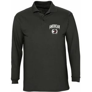 American College Sweatshirt Lange Mouw Poloshirt Heren Zwart Maat XL MODEL AC9 100% Katoen, Zwart, XL
