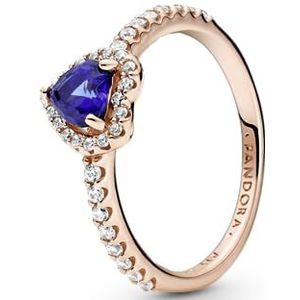 Pandora Timeless Heart 14-karaats rosévergulde ring met heldere zirkoniasteentjes en schemerblauw kristal, 52