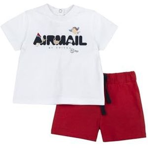 Chicco, Set voor jongens, T-shirt en shorts, met schattige en schattige patronen, ontworpen in Italië, babykleding van 0-24 maanden, cadeau-idee voor geboorte, Wit, 12 Maanden