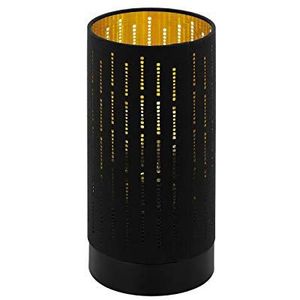 Eglo Tafellamp Varillas, 1 tafellamp, modern nachttafellampje van staal en textiel, woonkamerlamp in zwart, goud, lamp met schakelaar, E27-fitting