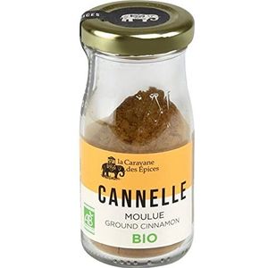 La Caravane des Epices Bio – gemalen kaneel – 25 g – 100% natuurlijk. Zonder kleur- en conserveringsmiddelen – glazen fles – eigenschap Antioxidant. stabiliseert de bloedsuikerspiegel