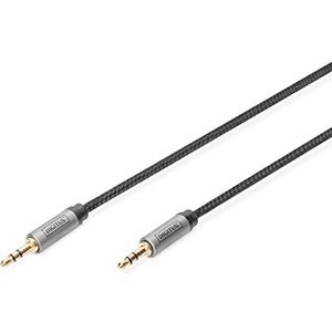 DIGITUS AUX audio kabel stereo, 3.5mm male naar male, aluminium behuizing, verguld, met nylon omhulsel, 1,8 m