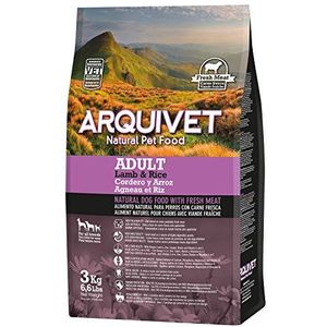 ARQUIVET Premium lams- en rijstvoer, 3 kg, verpakking van 4 stuks, natuurlijk voer voor volwassen honden van alle rassen, droogvoer voor honden, hoge verteerbaarheid, maag-darm