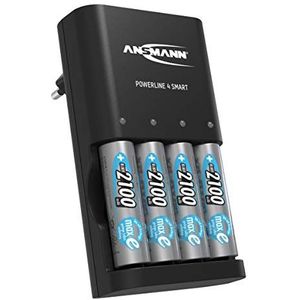 Ansmann 1001-0077-590 Batterijoplader voor 4x NiMH AA/AAA-accu's en oplaadbare batterijen - Accu-oplader met repair-modus voor accubatterijen - Powerline 4 Smart Battery oplader, zwart