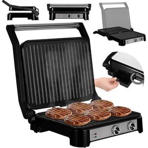 Zeegma - Grill Chef Base Control - Elektrische Contactgrill - 2000W - Ingebouwde Timer - Openklapbaar als Tafelgrill - Instelbare Temperatuur - Antiaanbaklaag - Vetopvangbak - Verstelbare Grillplaten - Hittebestendige Handgreep