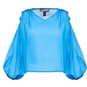 DreiMaster Vintage Dames katoenen blouse, blauw, L, blauw, L