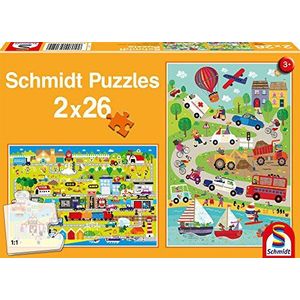 Schmidt Kleurrijke World of Vehicles Jigsaw puzzel voor kinderen (2 x 26 stuks)