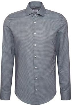 Seidensticker - Businessoverhemd - Donkerblauw - Slim 1/1 Kentkraag Pepita