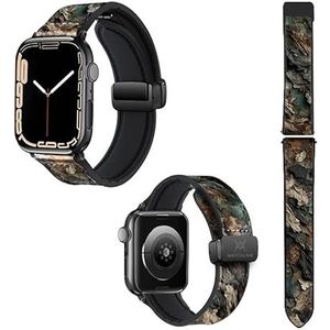 Horlogeband voor Apple Iwatch 20 mm (38/40/41/42/44/45 mm) van siliconen en echt leer: houten schors