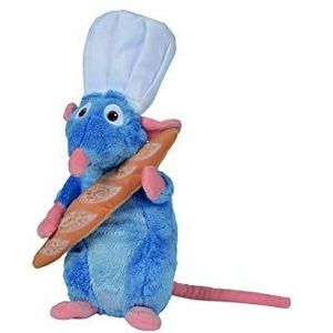 Nicotoy 6315876323 - Disney Ratatouille Remy met Koksmuts Baguette, 25cm, blauw, knuffel, pluche, 0m+