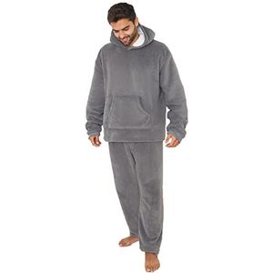 Dreamscene Sherpa gevoerde fleece pyjama set top bodems pyjama (2 stuks), Houtskool Grijs, S-M
