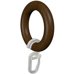 Flairdeco Gordijnringen/ringen met vouwhaken, hout, walnoot gelakt, 47/30 mm, 10 stuks
