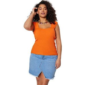 Trendyol Vrouw Getailleerde Basic Vierkante Kraag Knitwear Plus Size Blouse, Oranje, 3XL, Oranje, 3XL grote maten