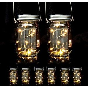 Relaxdays LED solar weckpot - set van 2 - elk 8 LEDs - hangend - staand - buiten