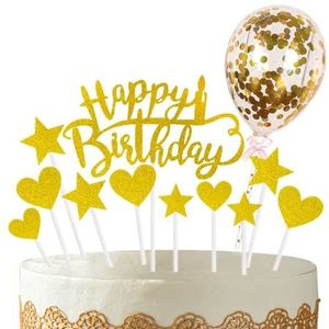 Decoratie voor verjaardagstaart, Happy Birthday taarttopper, taarttopper, verjaardagstaart, Happy Birthday taarttopper, voor het decoreren van taarten verjaardagsfeest (goud)
