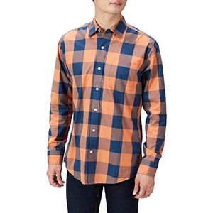 Amazon Essentials Men's Casual poplin overhemd met normale pasvorm en lange mouwen, Marineblauw Oranje Buffel, S